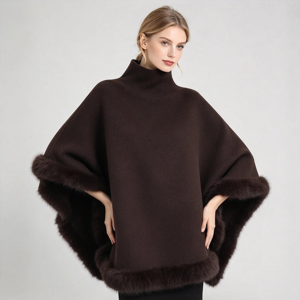 Women Coat & Jacket "LIMO Women High Neck Cape Coat Faux Fur Trim Poncho"