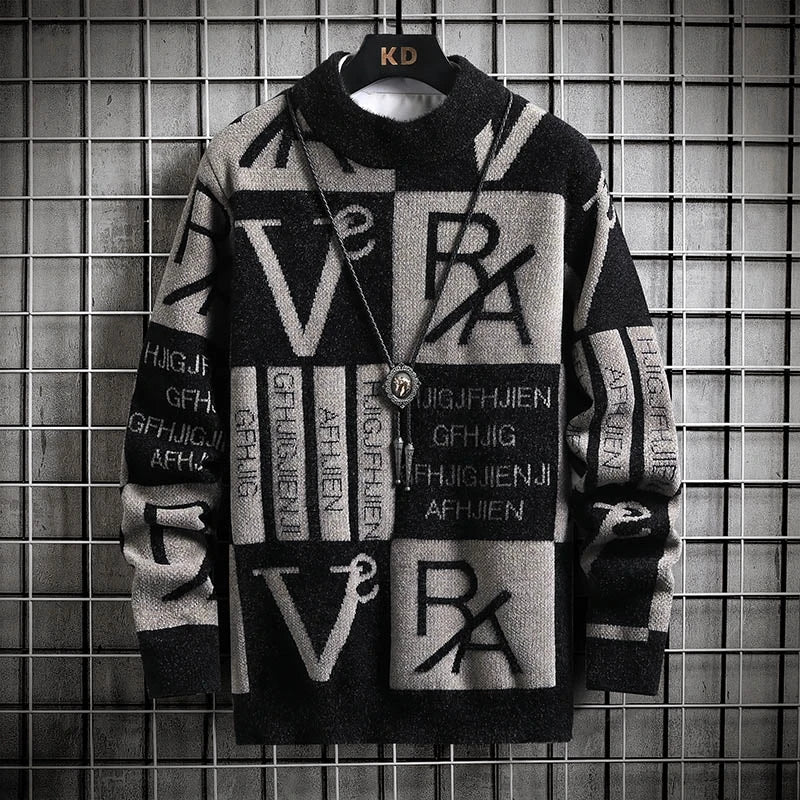 Men Sweater "Stripe Pullovers Printing Round Neck Sweater"