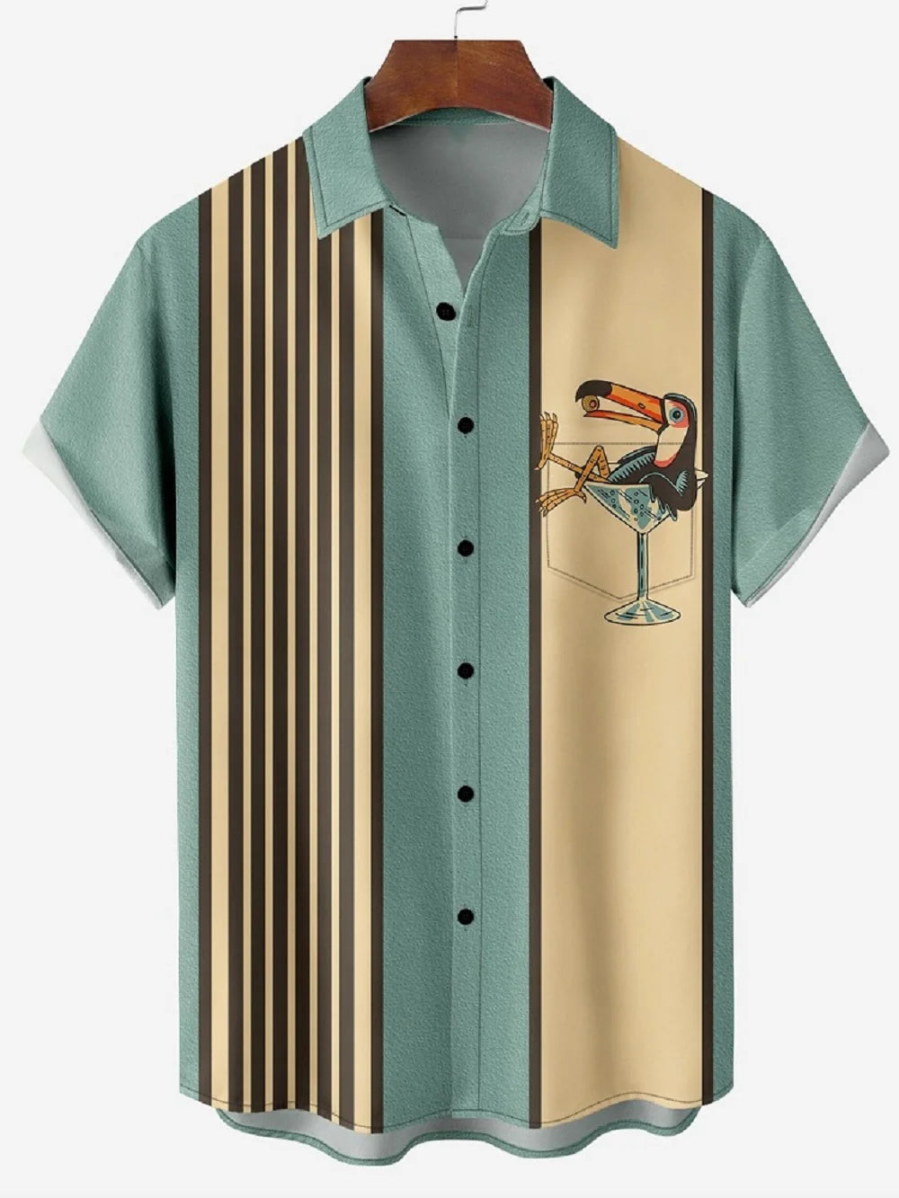 Summer Hawaiian Casual Shirt Stripe Print Lapel Top Fashion Street Short Sleeve Men's Shirt Oversized Male Clothing
