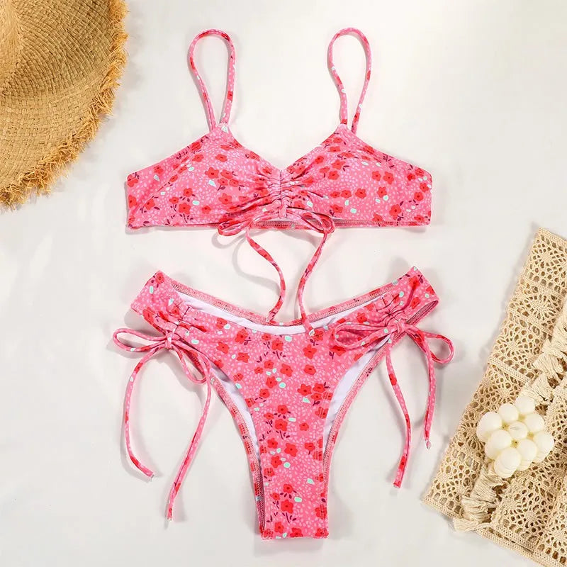 Women Bikini "Swimwear Woman 2026 Bikini Floral Print Sleeveless Top Bikinis Tie Side"