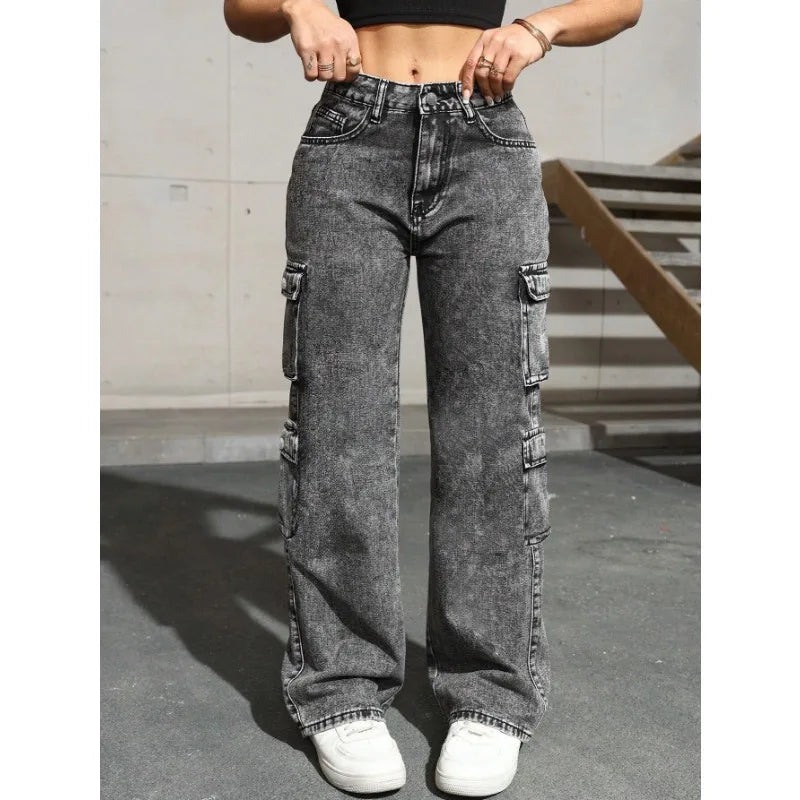 Womens Jeans "Y2k Jeans High Waist Stretch Cargo Pants Multiple Pockets Casual Trousers For Ladies Fashion Retro Style"