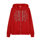 Women Sweaters & Hoodies "Y2K Rhinestone Skeleton Hoodies Women Gothic Black Zip Up"