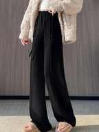 Women Trouser "Fall Winter Thick Draping High Waist Straight Cashmere Floor Length Trousers"