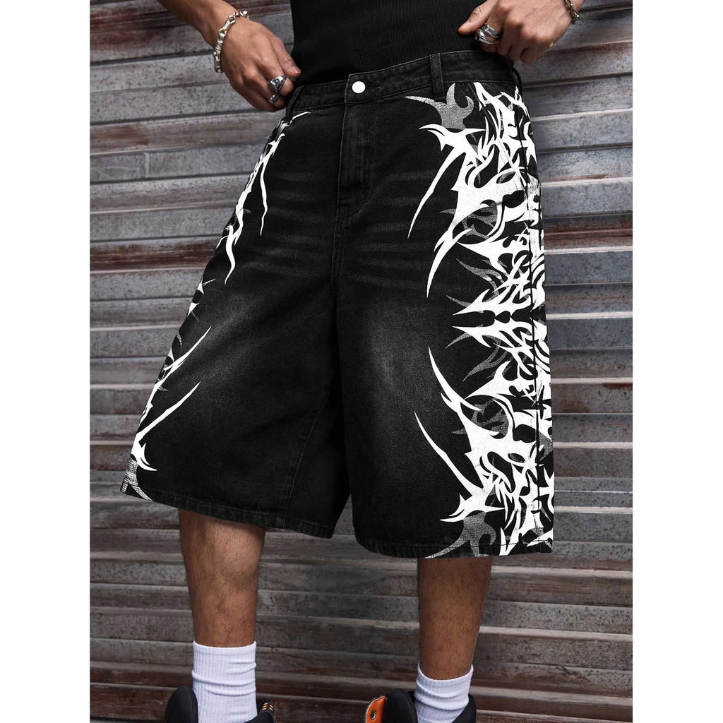 Men Short"Denim Jorts Summer Streetwear Print Baggy Wide"