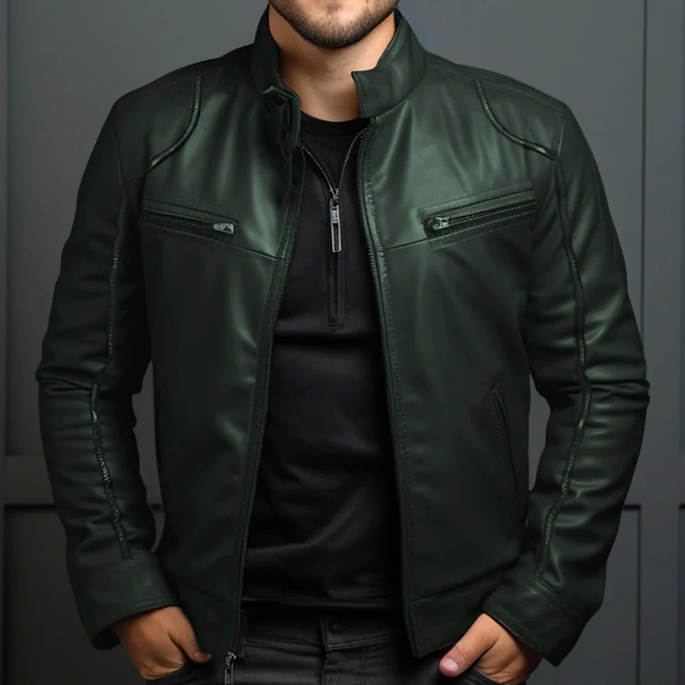 Men Leather Jacket "Asian Size Men's Motorcycle Leather Jacket Stand Collar Punk Biker Jacket"