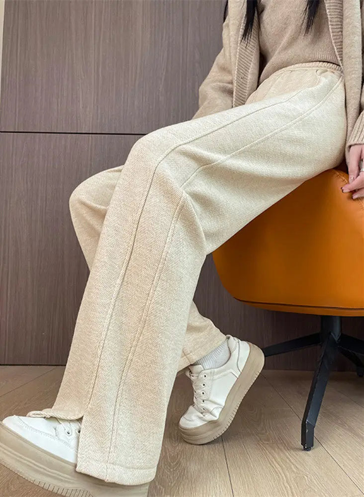 Women Trouser "Thickened Woolen Straight Leg Pants Women's High Waist Wide Leg Narrow Version Winter Autumn Fleece Lined Trousers Casual Pants"