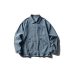Men Denim Top"Vintage Heavyweight Denim Jacket Washed Distressed Style Lapel Collar Classic"