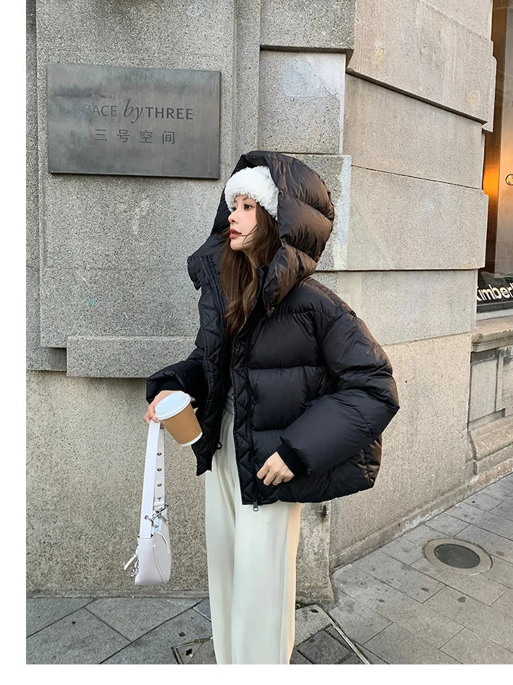 Women Coat & Jacket "FSMG Fashion Solid Parkas Downcotton-padded Hooded Coat Women's Cropped Cotton Puffer Jacket"