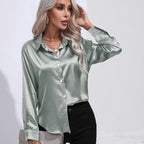 Women Blouse & Shirt "Autumn Casual Women's Blouses Elegant Satin Multicolor Basic Slim Shirt"