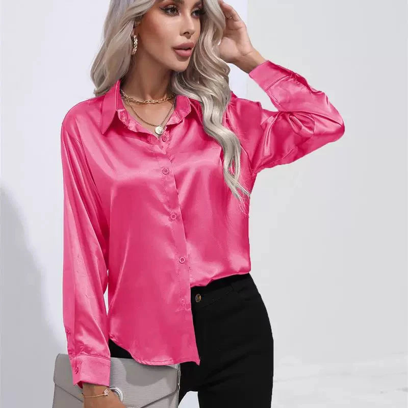 Women Blouse & Shirt "Autumn Casual Women's Blouses Elegant Satin Multicolor Basic Slim Shirt"