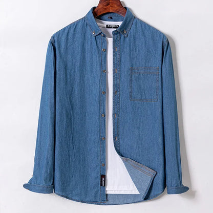 2025 Denim Long-Sleeve Double or Single  Pocket Design Shirt Classic 100% Cotton Fashion Embroider Comfortable Clothes