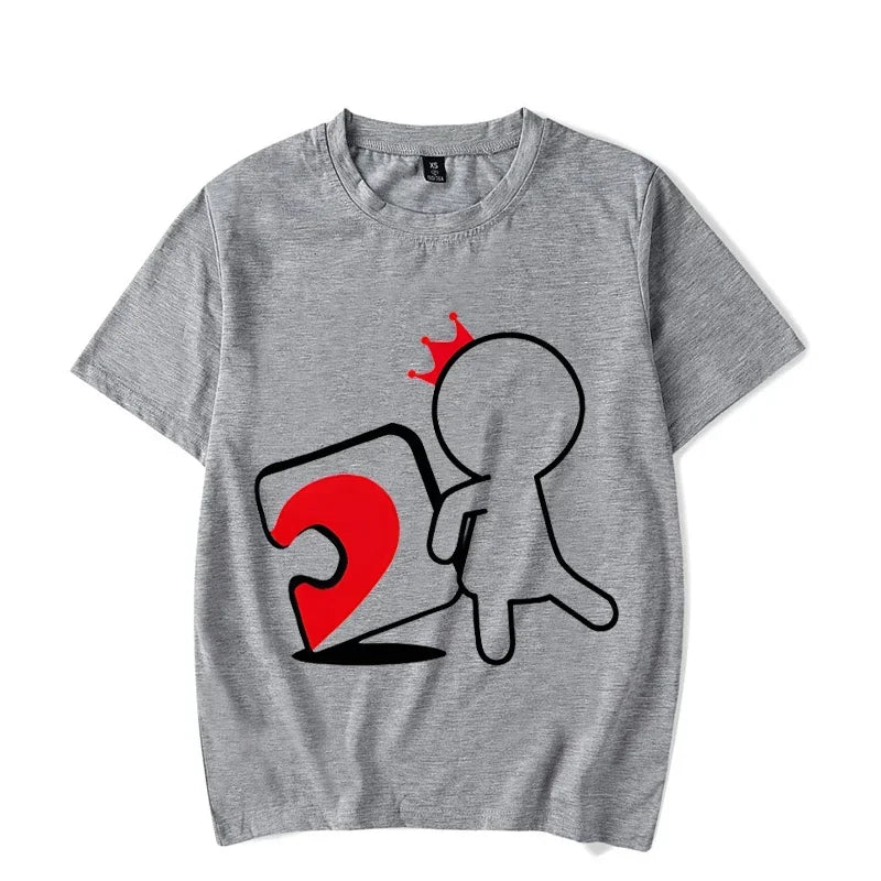 CartoongirlboyheartshapedpuzzleprintcoupleTshirt shortsleeved loose king queenTshirt fashionable trendcouplehirt women's T-shirt