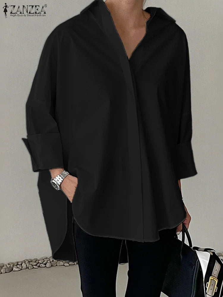 Women Blouze & Shirt "ZANZEA Oversized Woman White Shirts Turn-Down Collar Long Sleeve Button"