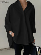 Women Blouze & Shirt "ZANZEA Oversized Woman White Shirts Turn-Down Collar Long Sleeve Button"