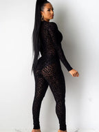 Women Jump Suit "Flocking Leopard Night Party Rompers Womens Jumpsuit"
