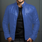 Men Leather Jacket "Asian Size Men's Motorcycle Leather Jacket Stand Collar Punk Biker Jacket"