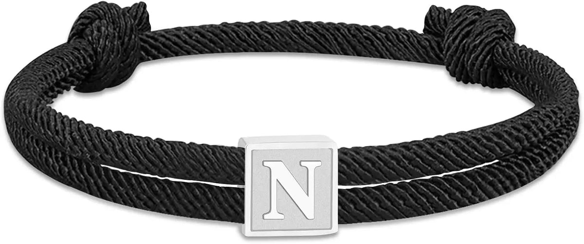 Men Jewelry & Accessory "Graduation Easter Basket Stuffer Gifts, Braided Rope Initial Bracelet for Men Boys, Stainless Steel A-Z Letter Charm Bracelets
