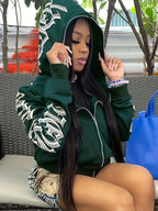 Women Sweaters & Hoodies "Letter Print Long Sleeve Zip Up Hoodies, Cyber Y2K Gothic Punk Sweatshirt"