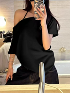 Women T-shirts & Polo "Off Shoulder Solid Short Sleeve Summer Chic Loose Casual Daily Simple Sexy"