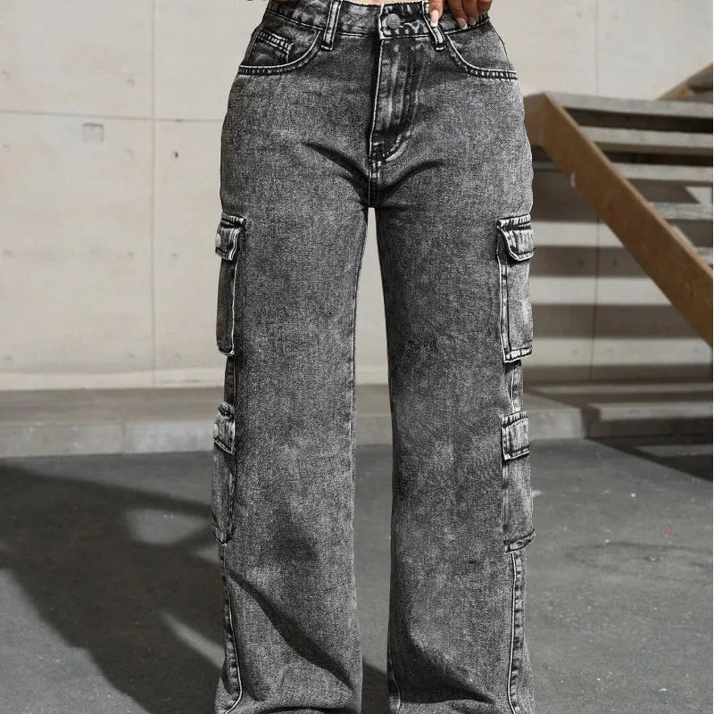 Womens Jeans "Y2k Jeans High Waist Stretch Cargo Pants Multiple Pockets Casual Trousers For Ladies Fashion Retro Style"