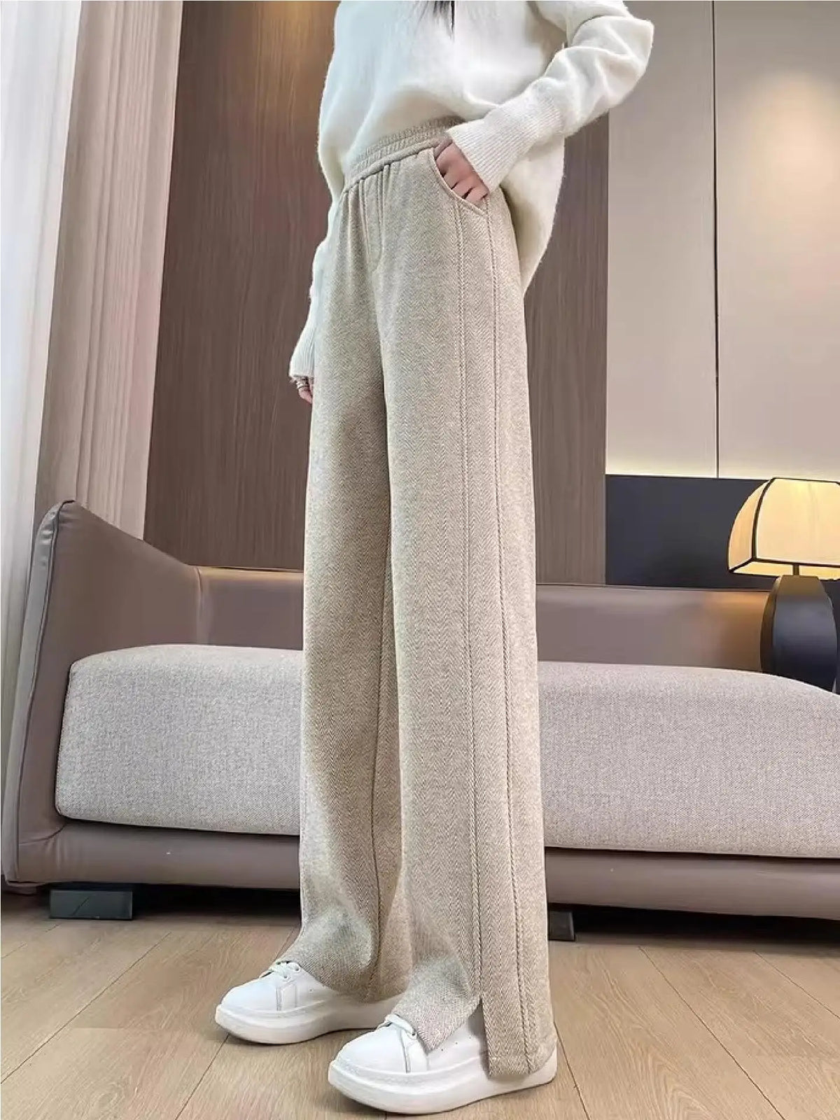 Women Trouser "Thickened Woolen Straight Leg Pants Women's High Waist Wide Leg Narrow Version Winter Autumn Fleece Lined Trousers Casual Pants"