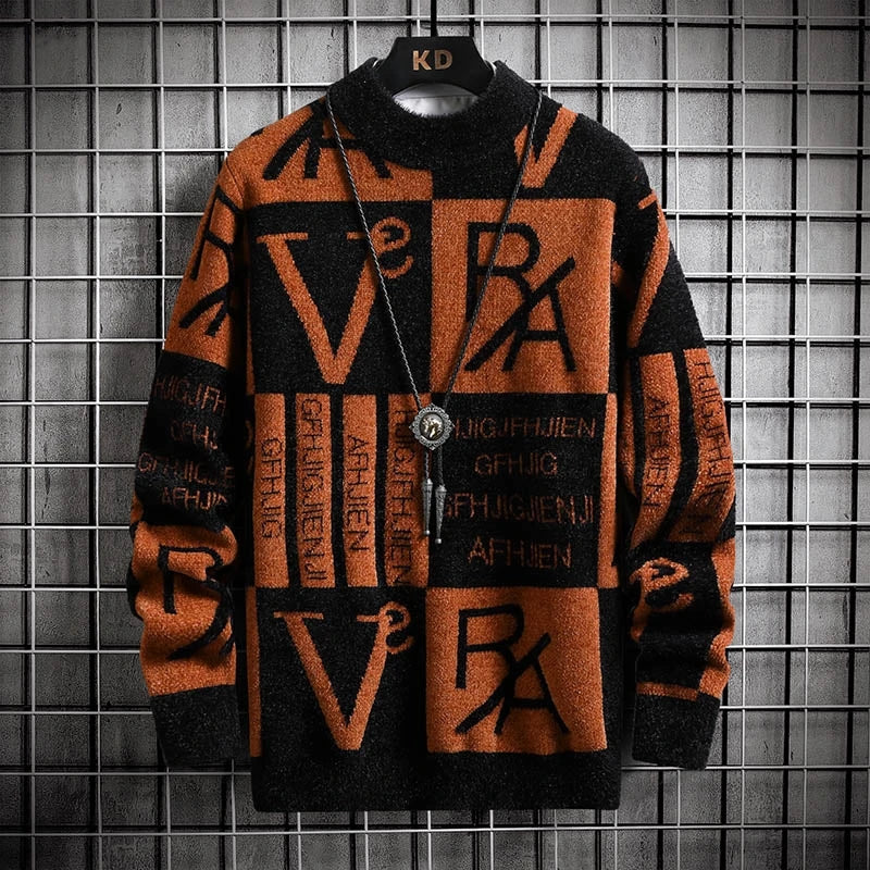 Men Sweater "Stripe Pullovers Printing Round Neck Sweater"
