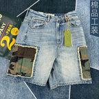 Men Short "Summer New American Retro Camouflage Patchwork Denim"