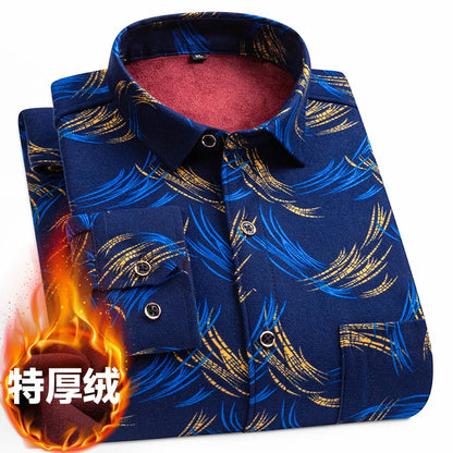New men's long-sleeved shirt thickened and fleece warm 8XL9XL plus size autumn and winter casual no-ironing comfortable top
