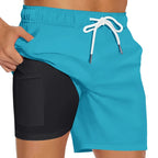 Mens Swim Trunks with Compression Liner Phone Pocket Summer Quick Dry Board Shorts