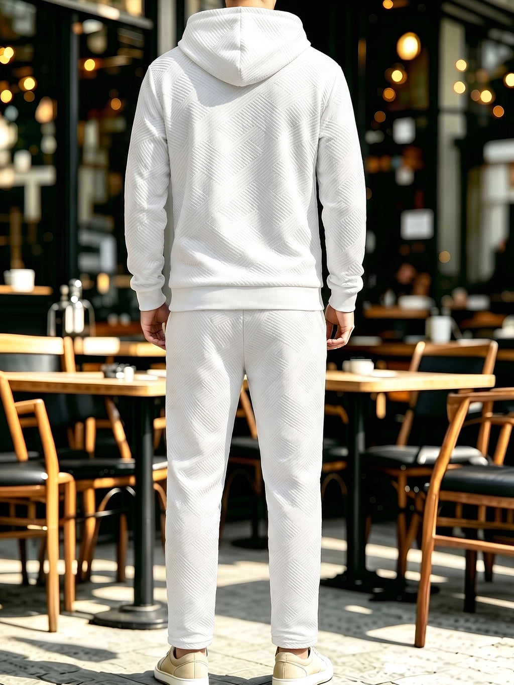 Men Matching Set "Tracksuit Set Textured Full Zip Hooded Jacket + Drawstring Straight Pants"