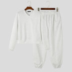 Men Matching Set "INCERUN Men's Sets Solid Color Loose V Neck Long Sleeve Hoodies Pants"