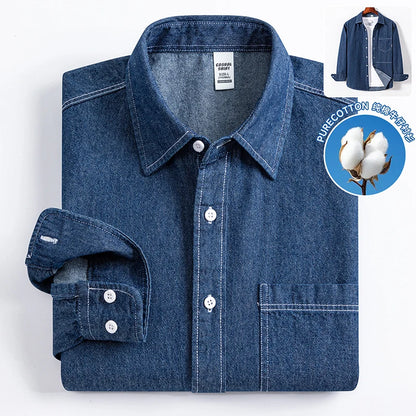 2025 Denim Long-Sleeve Double or Single  Pocket Design Shirt Classic 100% Cotton Fashion Embroider Comfortable Clothes