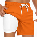 Mens Swim Trunks with Compression Liner Phone Pocket Summer Quick Dry Board Shorts