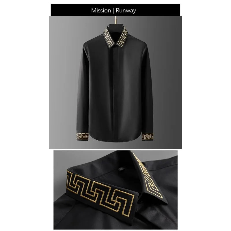 2025 New Summer Men's Long Sleeve Shirt Autumn Tide Brand Collar Cuff Embroidery Non-iron Fashion Personality High Quality Shirt