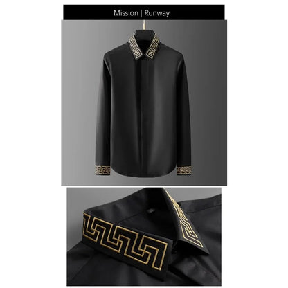 2025 New Summer Men's Long Sleeve Shirt Autumn Tide Brand Collar Cuff Embroidery Non-iron Fashion Personality High Quality Shirt