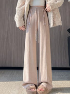 Women Trouser "Fall Winter Thick Draping High Waist Straight Cashmere Floor Length Trousers"