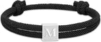 Men Jewelry & Accessory "Graduation Easter Basket Stuffer Gifts, Braided Rope Initial Bracelet for Men Boys, Stainless Steel A-Z Letter Charm Bracelets