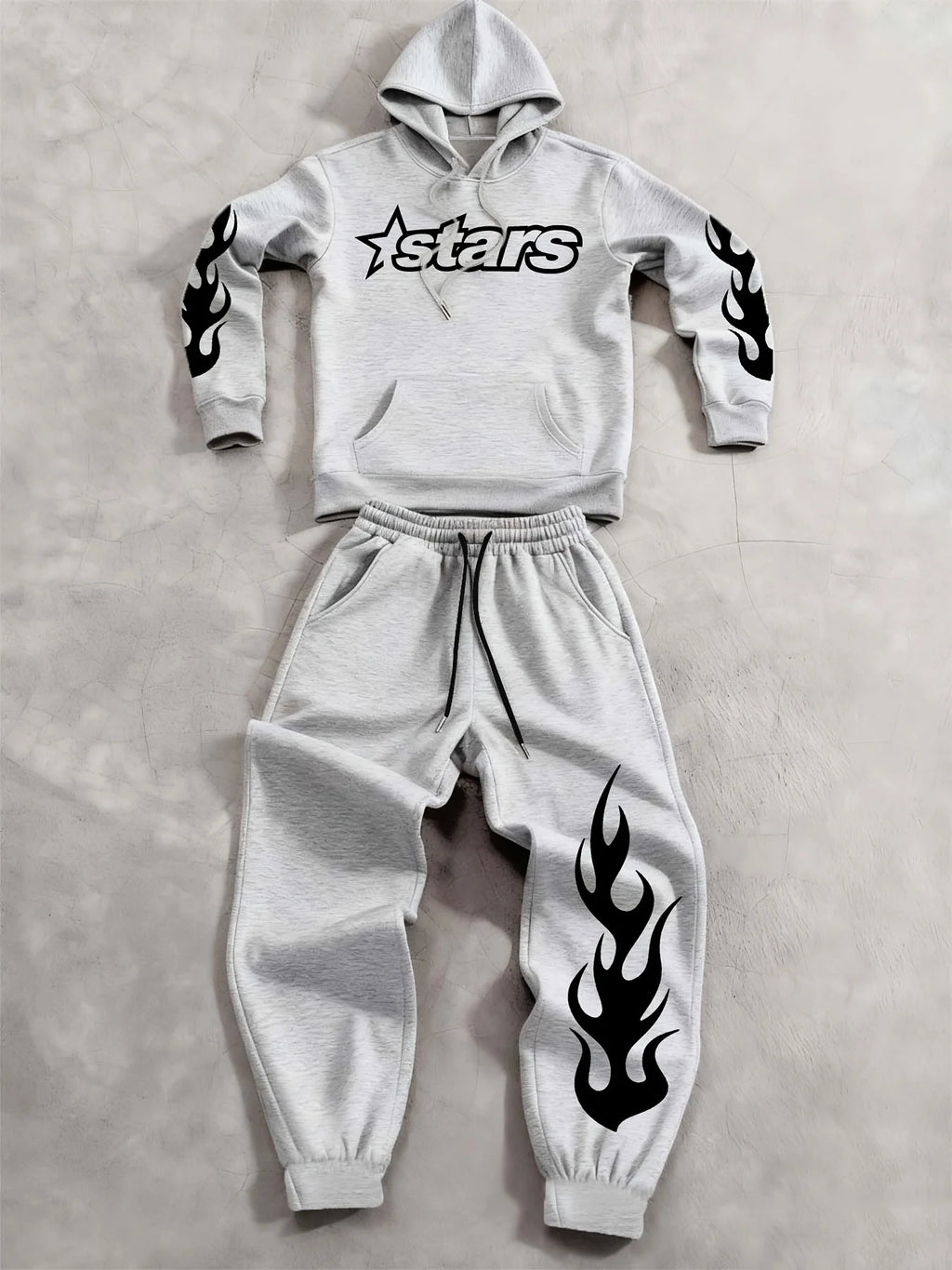 Men Matching Set "Baggy Tracksuit Star Flame Pattern Print Hoodie Pants Set Relaxed"