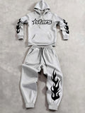 Men Matching Set "Baggy Tracksuit Star Flame Pattern Print Hoodie Pants Set Relaxed"