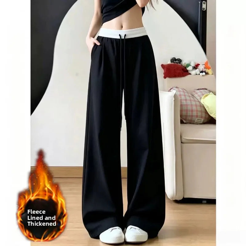 Women Trouser "High Waist Fleece Lined Thickened Wide Leg Pants Casual Straight Cut Sports Trousers"