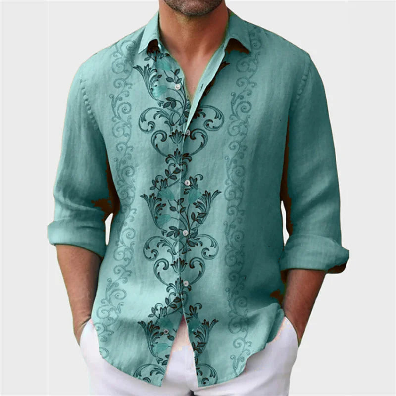 6 -color men's shirt printed men's shirt explosion model spring and summer lapel button button long -sleeved clothing shirt