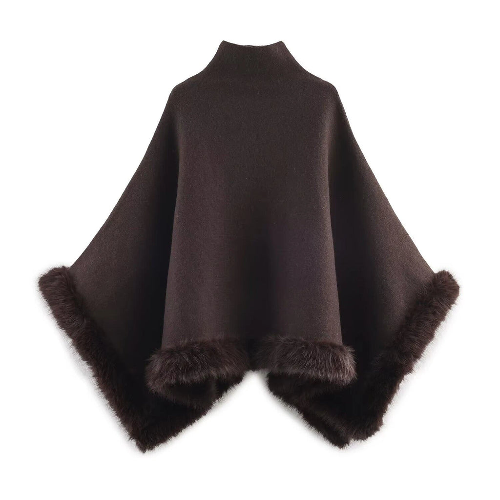 Women Coat & Jacket "LIMO Women High Neck Cape Coat Faux Fur Trim Poncho"