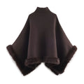 Women Coat & Jacket "LIMO Women High Neck Cape Coat Faux Fur Trim Poncho"