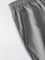 Men Matching Set "Textured Outfits, Light Gray Stand Collar Shirt & Drawstring Pants Set"