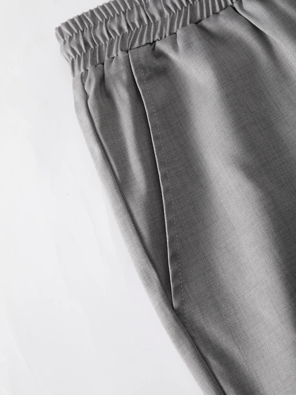 Men Matching Set "Textured Outfits, Light Gray Stand Collar Shirt & Drawstring Pants Set"