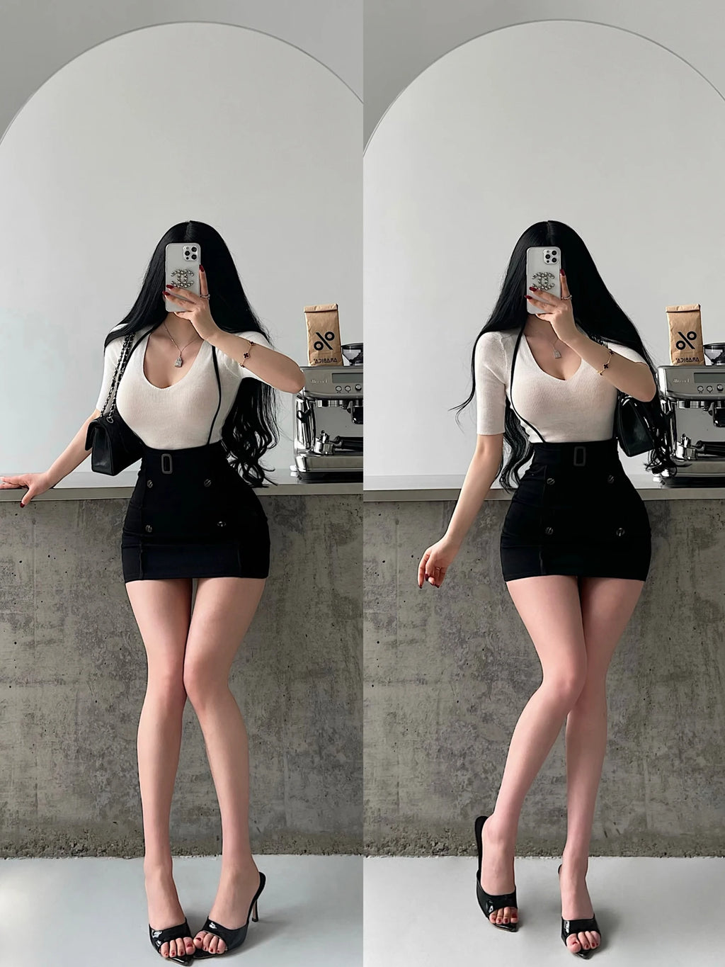 Women Skirt "Sexy High Waist Short Skirt with Button Decoration Belted Hanging Neck Bodycon Half-length"
