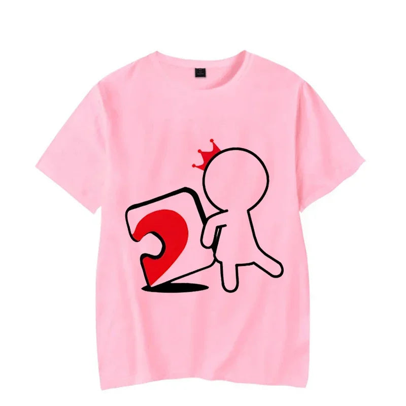 CartoongirlboyheartshapedpuzzleprintcoupleTshirt shortsleeved loose king queenTshirt fashionable trendcouplehirt women's T-shirt