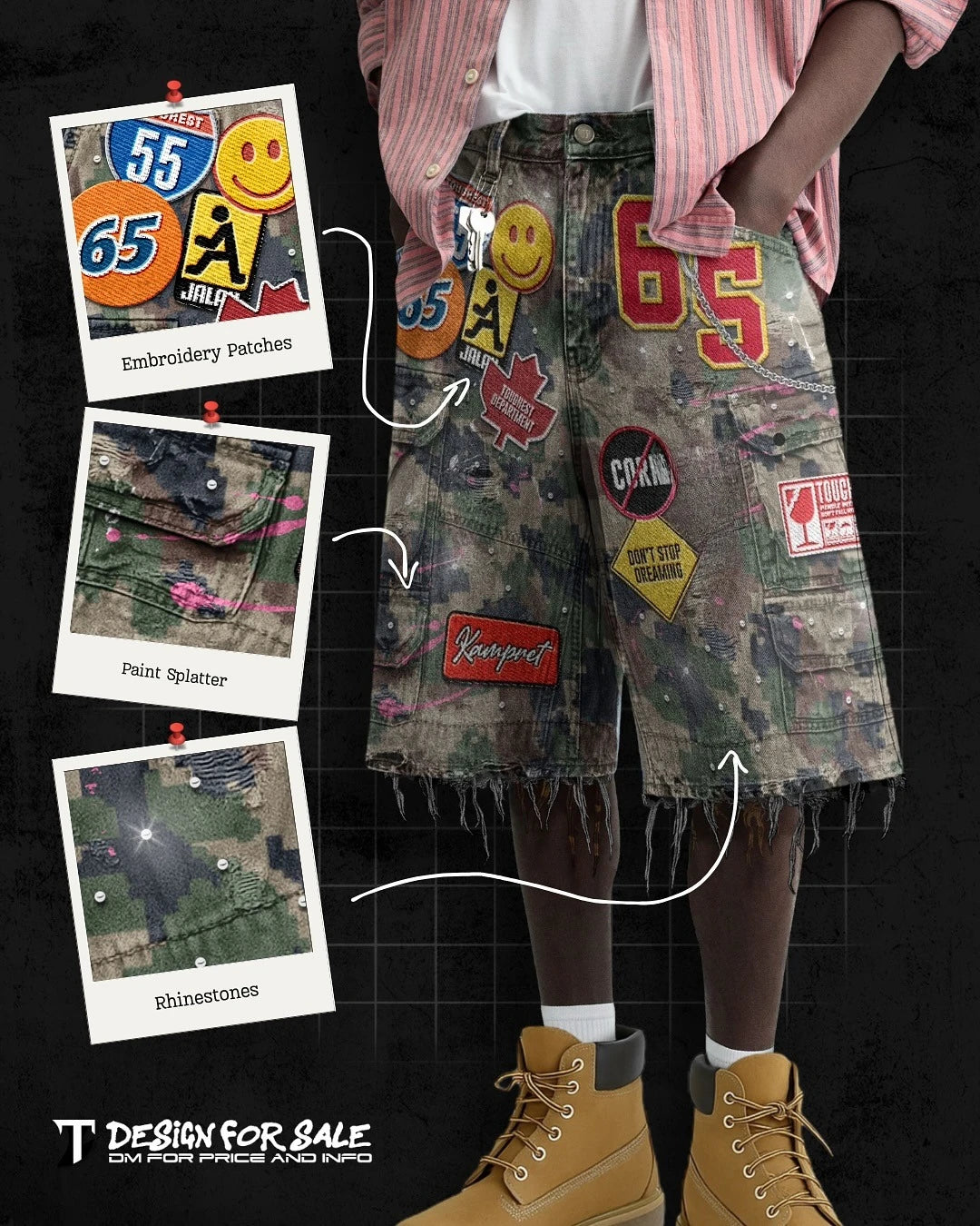 Men Short "Retro Blue Streetwear Patchwork Denim Short Y2K Jeans"