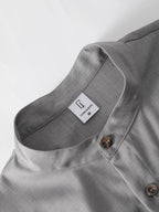 Men Matching Set "Textured Outfits, Light Gray Stand Collar Shirt & Drawstring Pants Set"
