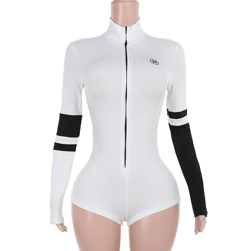 Women Jump Suit "Spring Panelled Knit Jumpsuits Women Casual Striped Full Sleeve O-neck Skinny Rompers"